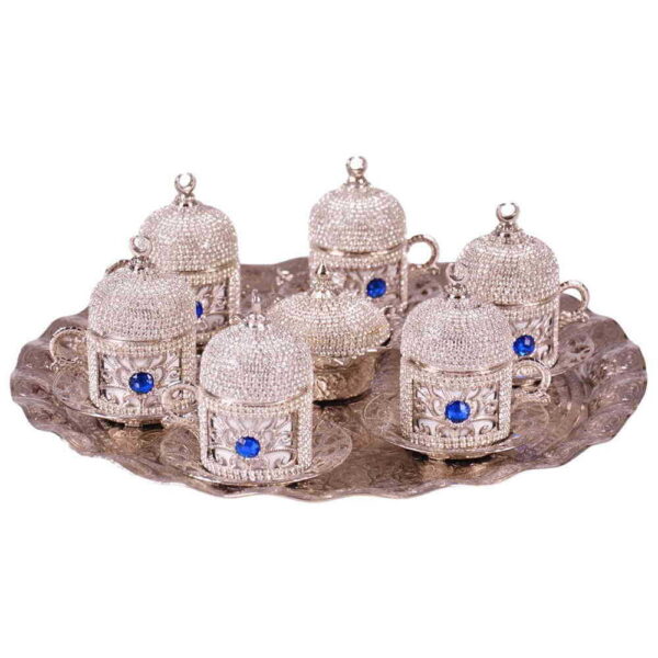 Toptan Kadi̇fe Kutulu 6 Li Taşli Kahve Set Gümüş
