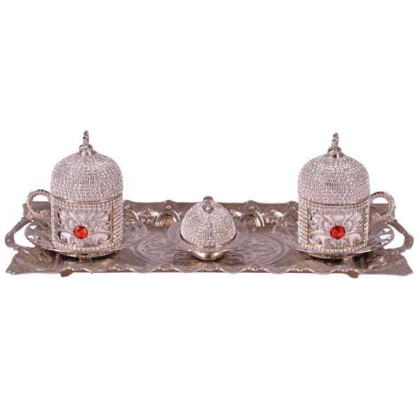 Toptan Kadi̇fe Kutulu 2 Li̇ Taşli Kahve Set Gümüş